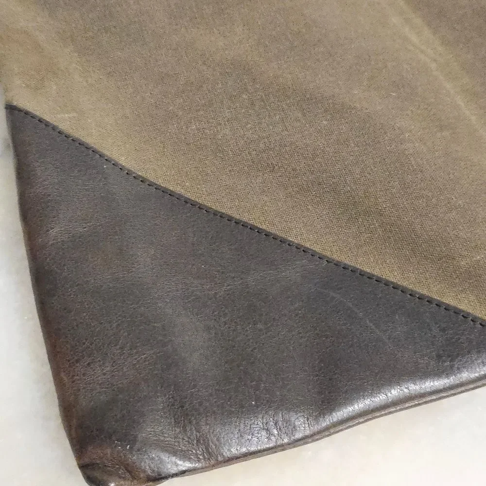 Hlaska Laptop Cover Case Khaki Waxed Canvas and Genuine brown leather